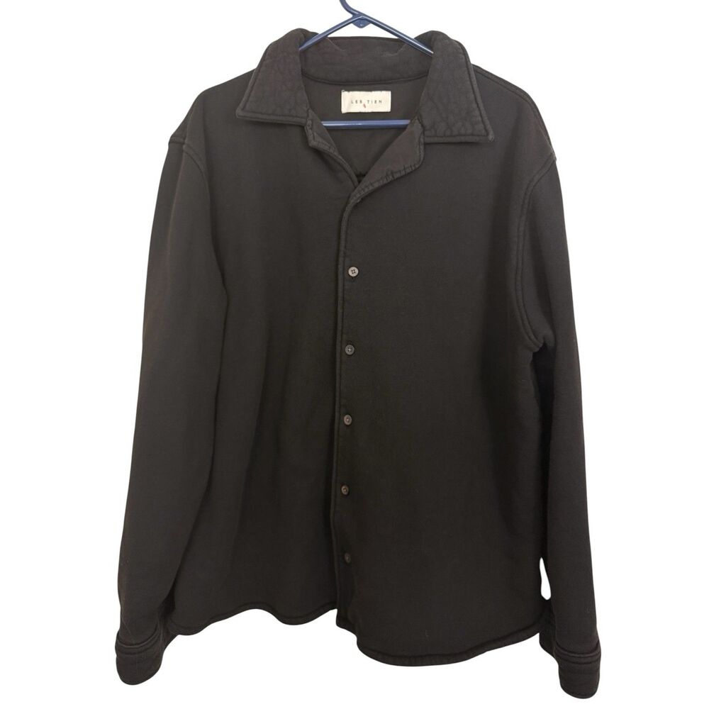 Les Tien Men’s Button Up Fleece Sweatshirt Sz Small Shacket Black Cotton USA
